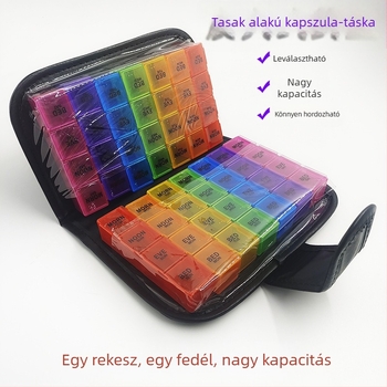 Leather Clip Pill Box Bőrklipszes tablettás doboz, műanyag PP+PU, 2L kapacitás, osztott rekeszekkel, Guangzhou eredetű