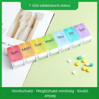Tabletta doboz - 7 rekeszes heti tároló, PP műanyag, porálló fedél és rácsos elválasztó, modell 353