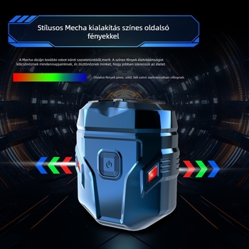 Hordozható, vízálló elektromos borotva LED-kijelzővel, forgó fejjel és két pengével, beépített akkumulátorral, akár 50 perc üzemidővel.