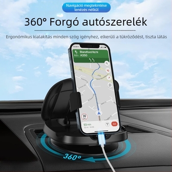 360°-os forgó autós telefon-tartó középső konzolhoz | Univerzális telefonokhoz | Modell F107 | Anyag: Műanyag