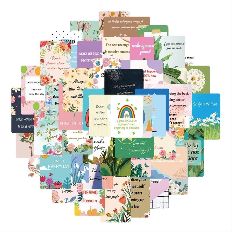 Painted Crow 52 darabos önadhéziós falmatrica készlet angol inspiráló idézetekkel — dekoratív kártyák hálószobába, szobába vagy kollégiumba