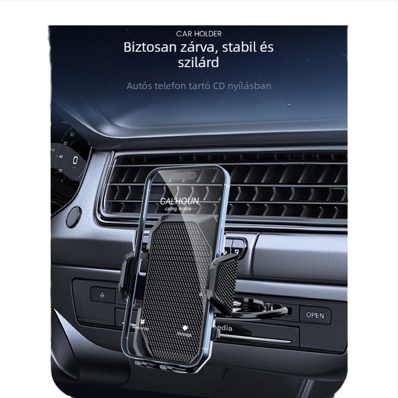 Autós telefon-tartó CD-porthoz, automatikus zárás, snap-on felszerelés, univerzális illesztés