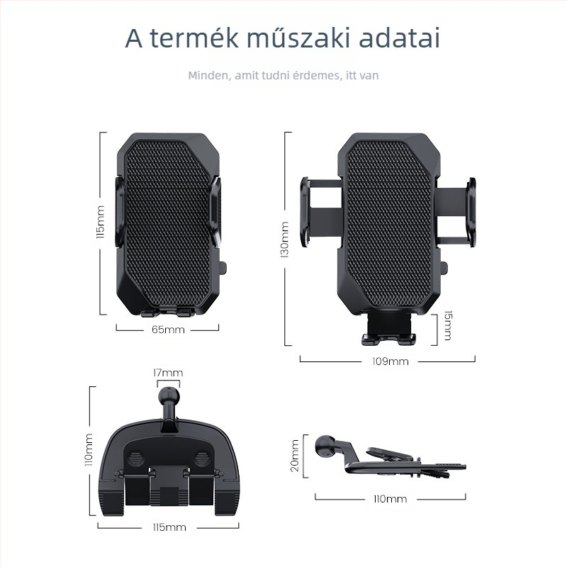 Autós telefon-tartó CD-porthoz, automatikus zárás, snap-on felszerelés, univerzális illesztés