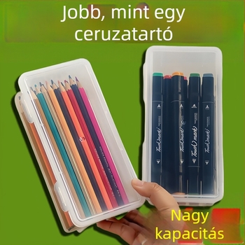 Nagy kapacitású átlátszó irodai tároló doboz ceruzákhoz, színes ceruzákhoz és vázlatokhoz