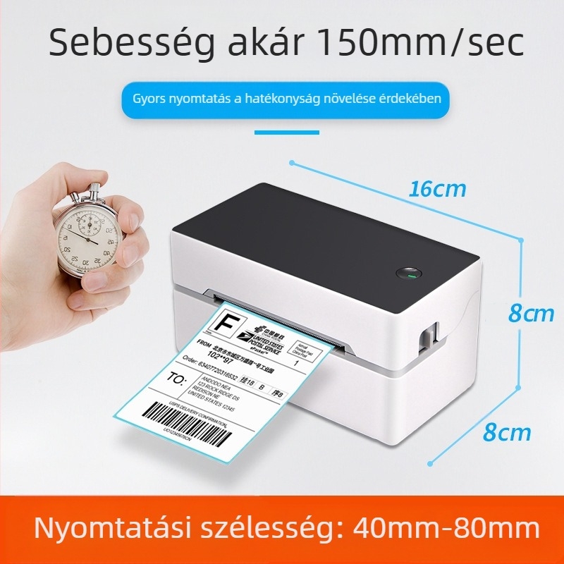 Komi TDL402 termikus címkenyomtató rendelésekhez, USB interfész, termikus papír, nyomtatási szélesség 40-80 mm, tömeg 0,52 kg, kompatibilis több nyomtatóalkalmazással
