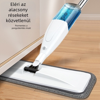 Lapos felmosó vízpermettel, fej fin rostból, rozsdamentes acél nyél, teleszkópos hossz 121 cm, görgős kinyomó mechanizmus, teherbírás 15 kg