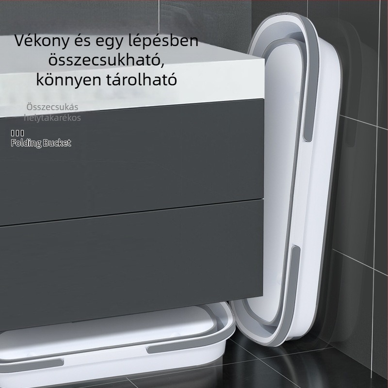 Összecsukható téglalap alakú felmosó vödör nyomó mechanizmussal, teherbírás több mint 10 kg, szárítási arány kevesebb mint 40%