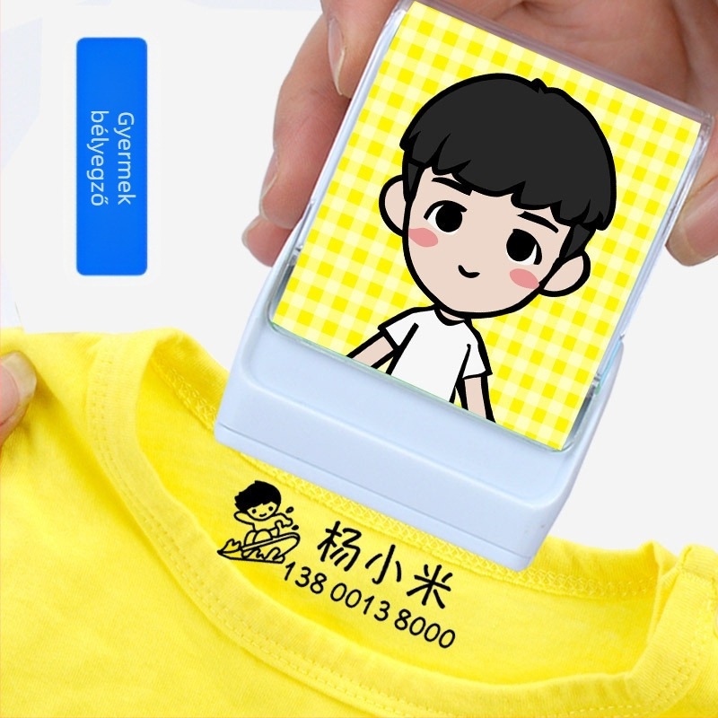 Névpecsét gyermekek ruháihoz, téglalap alakú, műanyag, fényérzékeny