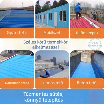 Öntapadós tetővízszigetelő membrán tetőfelújításhoz; rétegelt gum/plasztik anyag; vízálló 0,4 MPa, 2 órás impermeabilitás; konkáv-konvex felület; magas hajlítási, nyomási és szakítószilárdság.