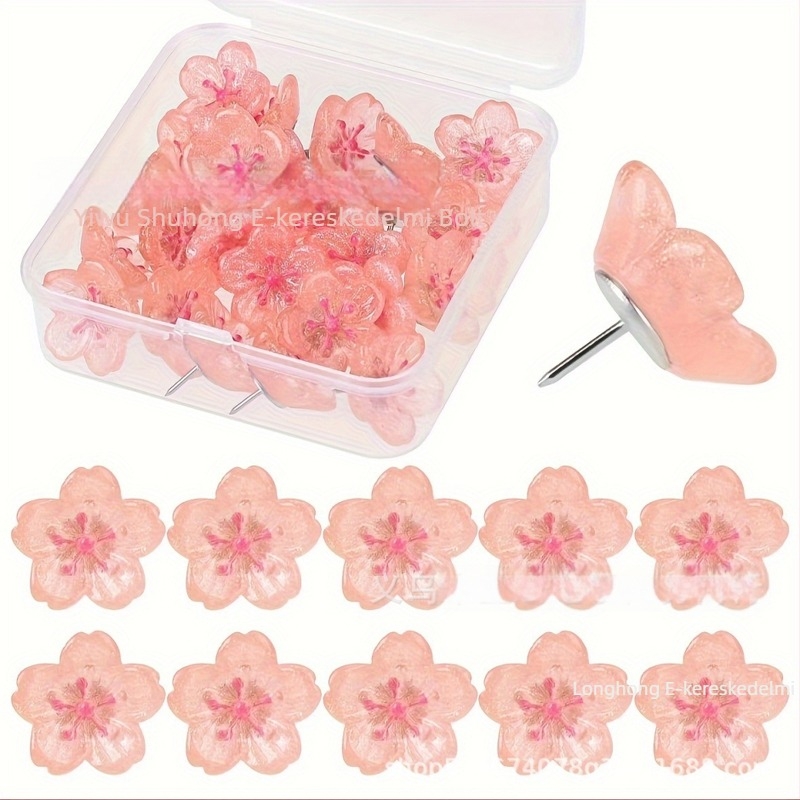 Falra való gombostűk sakura dizájnnal, modell gg6632, műanyagból, dobozos csomagolás, I-típusú gombostűk