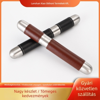 Rozsdamentes acél szivarcső bőrtokkal, hengeres alakú, egységes csomagolás, logó nyomtatott