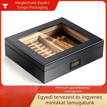 TS200 cédrusfa humidor elektronikus kijelzővel és állandó hőmérséklettel, karbon szálas szivar-doboz, kapacitás 20 szivar, hordozható