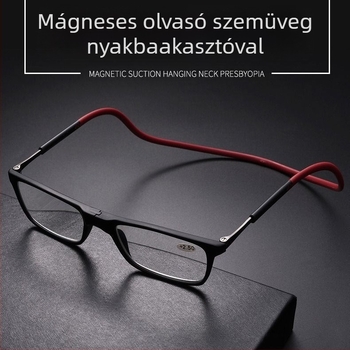 Olvasószemüveg gyanta lencsékkel, anti-kék fény, TR90 keret, négyszögletes forma, mágneses nyakpánt