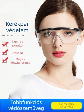 Polikarbonát védőszemüveg, állítható keret, 2 mm-es lencse, por- és páramentes funkcióval