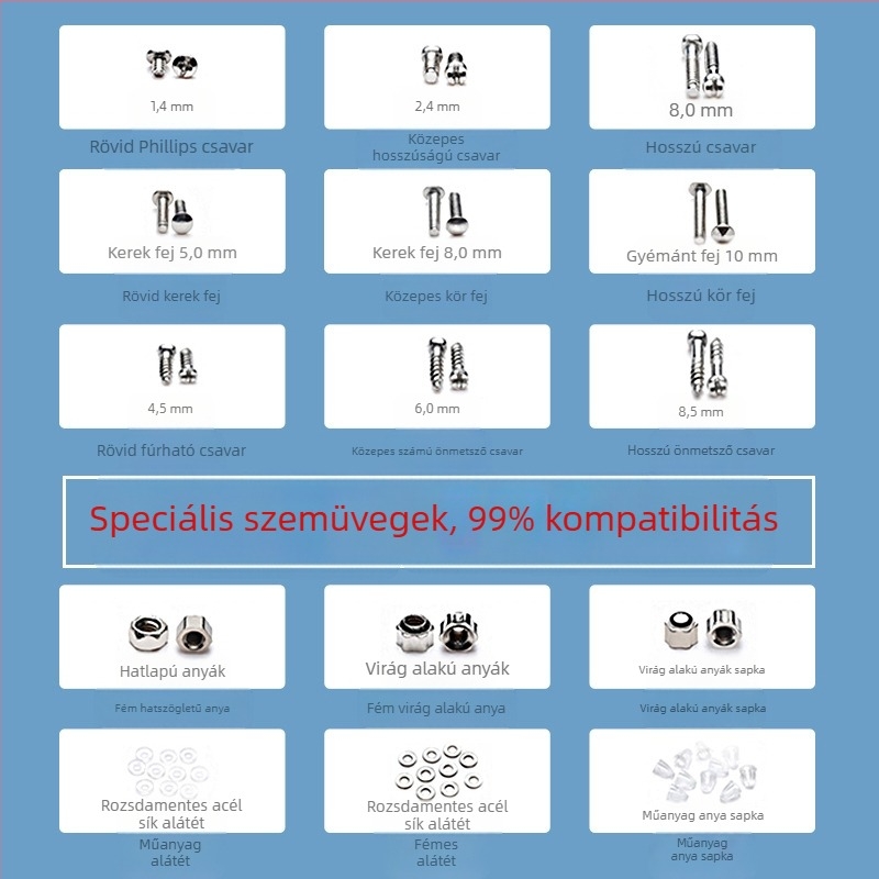 Szemüveg csavarjavító készlet, rozsdamentes acélból, csavar készlet, modell Screw, tanuláshoz, irodához és kiegészítőkhöz