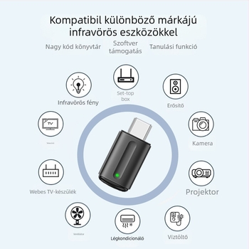 Okos infravörös távirányító adó mobiltelefonokhoz, modell 54156, USB interfész (Apple/Huawei), műanyag-ötvözet kivitel, érintőképernyő nélkül