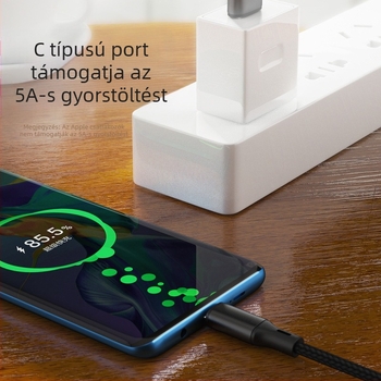 USB-C háromkimenetű gyorstöltő kábel, szövött kivitelben, 66W 5A, hossz: 1-2 m, csatlakozók: Lightning, Micro USB, USB-C
