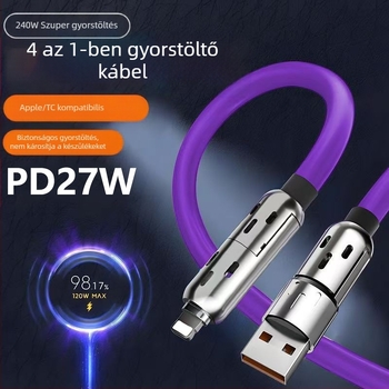 4-in-1 gyors töltés és adatátvitel kábel Lightning és USB-C csatlakozókkal, LED indikátorral