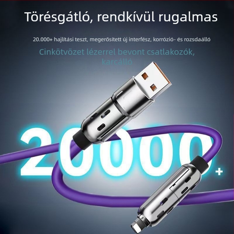 4-in-1 gyors töltés és adatátvitel kábel Lightning és USB-C csatlakozókkal, LED indikátorral