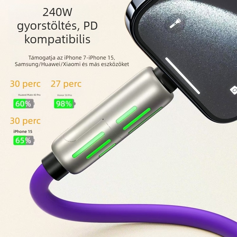4-in-1 gyors töltés és adatátvitel kábel Lightning és USB-C csatlakozókkal, LED indikátorral