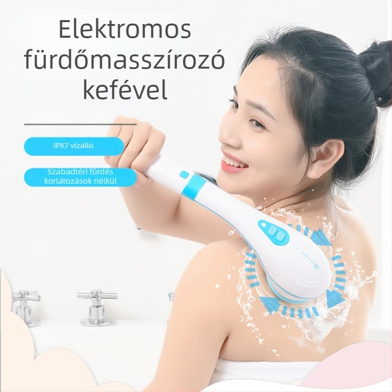 Elektromos fürdőecset, 5 az 1-ben, hosszú nyél, vízálló, hátsó masszázs, újratölthető