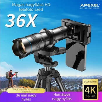 APEXEL APL-36XCR50 Mobil Teleobjektív telefonhoz, teljesen fém kivitelű külső állvánnyal