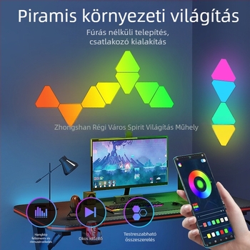 Háromszög alakú kvantum környezeti világítópanel játékokhoz — App-vezérlés, USB 5V tápegység, falra szívó rögzítés, környezeti fény törlése, testreszabás támogatott