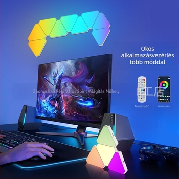 Háromszög alakú kvantum környezeti világítópanel játékokhoz — App-vezérlés, USB 5V tápegység, falra szívó rögzítés, környezeti fény törlése, testreszabás támogatott