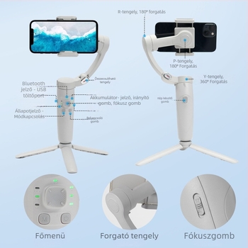 XYXD F5 háromtengelyes stabilizátor telefonhoz Bluetooth, alumíniumötvözet, távirányító