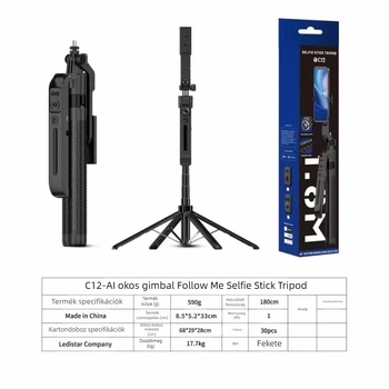 AI arckövető pan-tilt gimbal 360° forgatással, rezgéscsillapítással, Bluetooth és távirányító