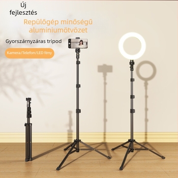Padlóra álló tripod és selfie stick mobiltelefonokhoz és SLR kamerákhoz – alumíniumötvözet, tartó a telefonhoz