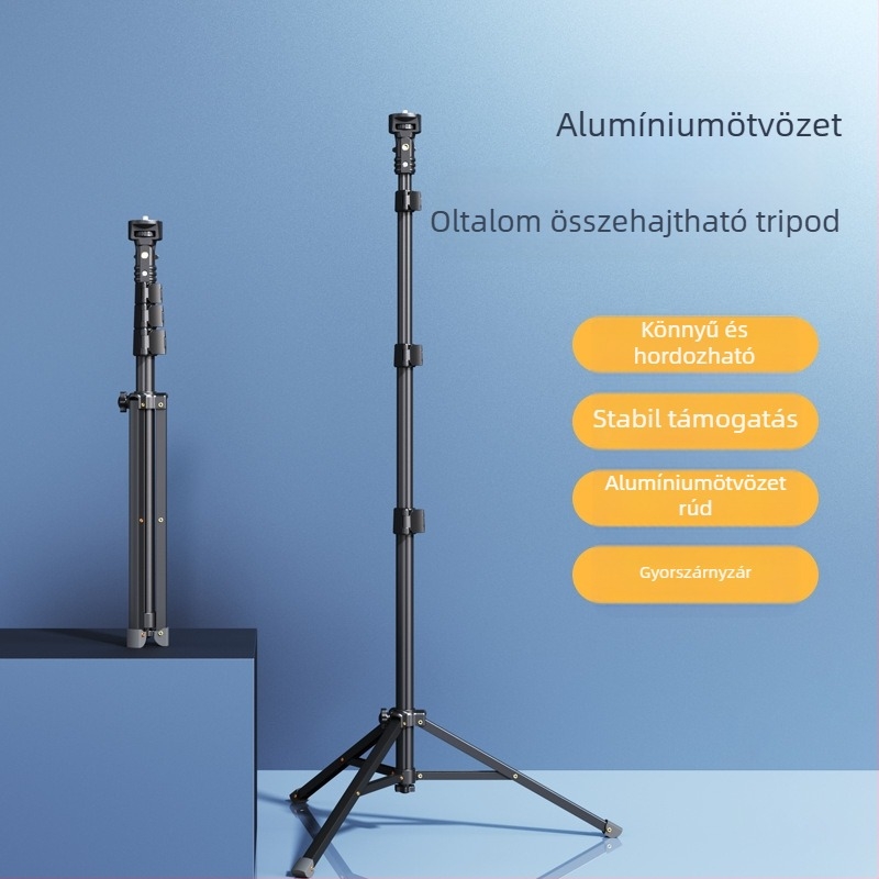 Padlóra álló tripod és selfie stick mobiltelefonokhoz és SLR kamerákhoz – alumíniumötvözet, tartó a telefonhoz