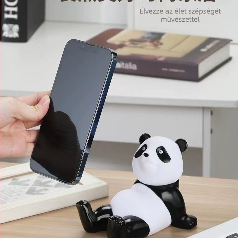 Panda asztali telefontartó – műanyag karikatúra dekoráció, irodai praktikus és kreatív ajándék