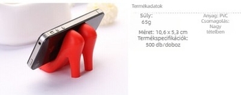 Magas sarkú cipő alakú telefon-állvány okostelefonok és tabletekhez; márka Dream, modell YM1226J, kompatibil Samsung, Apple, Xiaomi és Huawei készülékekkel.