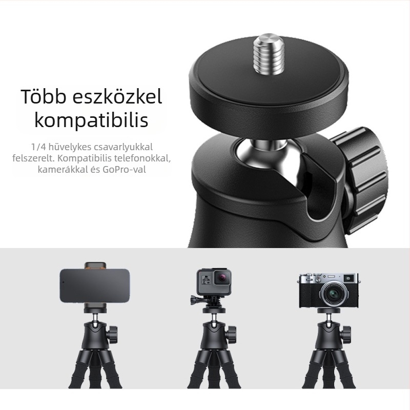 Rugalmas asztali tripod telefonhoz élő közvetítéshez, kompatibilis sportkamerákkal