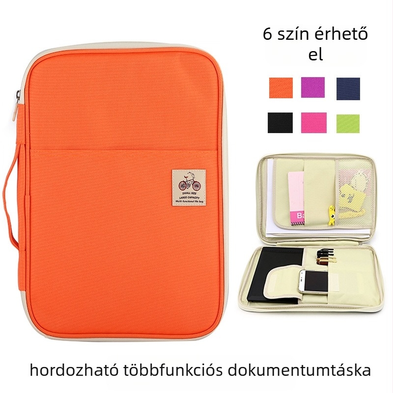 Vízálló Oxford anyagú cipzáros táska – Multifunkcionális dokumentum- és tárolótáska, uniszex, 0,35 kg, logó nyomtatás, testreszabás elérhető