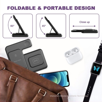 Összecsukható 3-in-1 vezeték nélküli töltő iPhone-hoz, Apple Watch-hoz és AirPods-hoz (15W gyors töltés, QC3.0, 9V/2A)