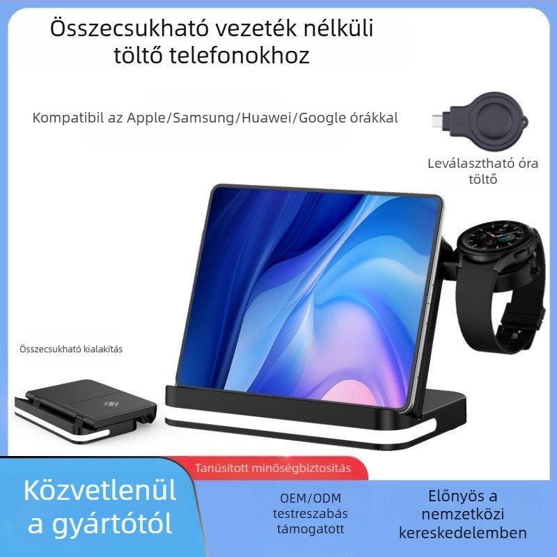 Összecsukható 3 az 1-ben vezeték nélküli töltő Samsung W23/W24 készülékekhez, levehető óratöltő, gyors töltés