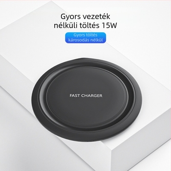 Apple és Huawei okostelefonokhoz vezeték nélküli töltő, asztali kör design, 15W, QC3.0, mágneses töltés nélküli