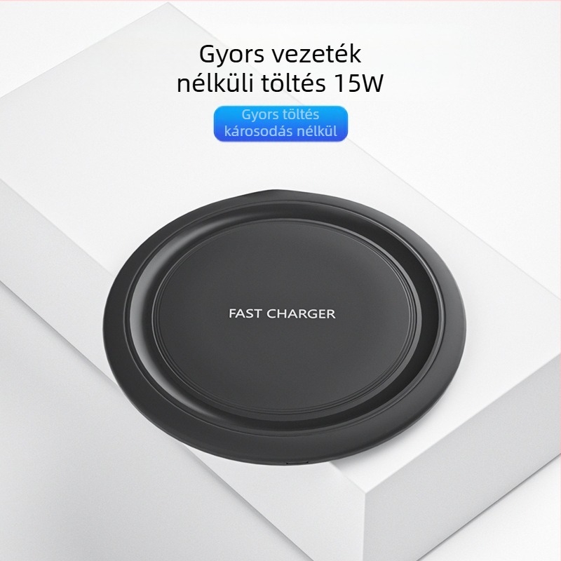 Apple és Huawei okostelefonokhoz vezeték nélküli töltő, asztali kör design, 15W, QC3.0, mágneses töltés nélküli