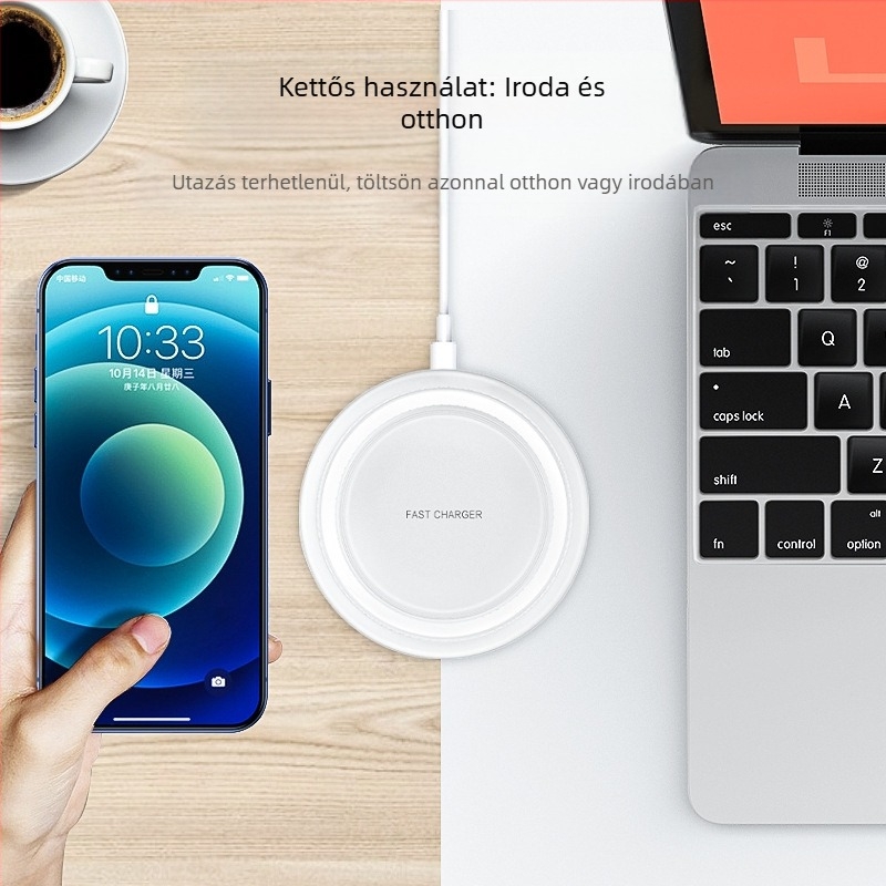 Apple és Huawei okostelefonokhoz vezeték nélküli töltő, asztali kör design, 15W, QC3.0, mágneses töltés nélküli