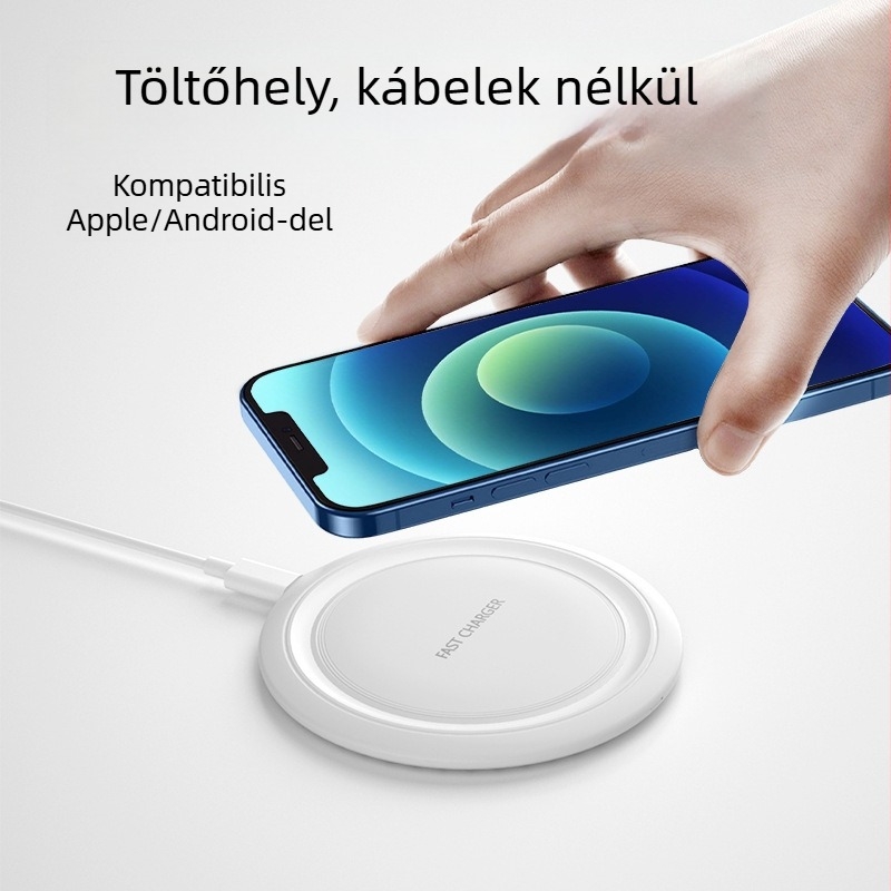 Apple és Huawei okostelefonokhoz vezeték nélküli töltő, asztali kör design, 15W, QC3.0, mágneses töltés nélküli