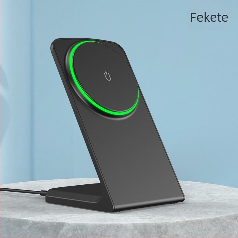 iPhone mágneses vezeték nélküli töltő álló asztali tartóval, 15W max, 9V/2A kimenet, QC3.0 kompatibil, CE/FCC/ROHS tanúsított