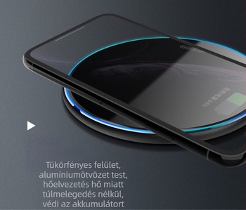 Qi vezeték nélküli töltő, tükrös felület, univerzális modell, 10W, repülőgépipari alumínium