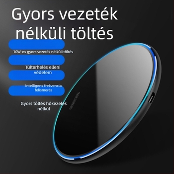 Qi vezeték nélküli töltő, tükrös felület, univerzális modell, 10W, repülőgépipari alumínium