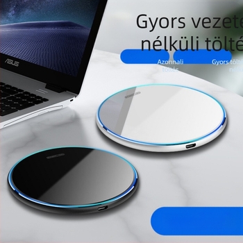Qi vezeték nélküli töltő, tükrös felület, univerzális modell, 10W, repülőgépipari alumínium