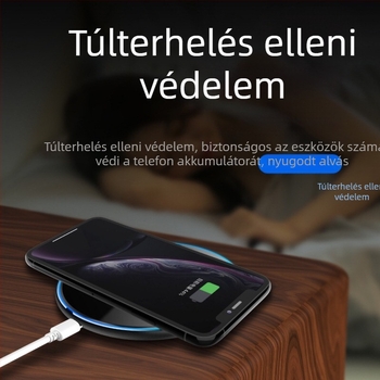 Qi vezeték nélküli töltő, tükrös felület, univerzális modell, 10W, repülőgépipari alumínium