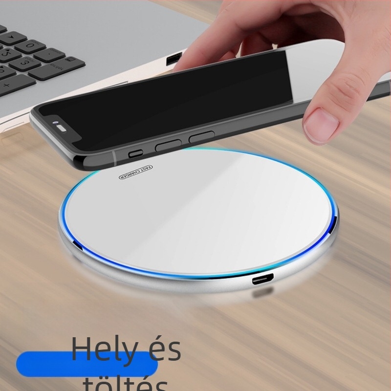 Qi vezeték nélküli töltő, tükrös felület, univerzális modell, 10W, repülőgépipari alumínium