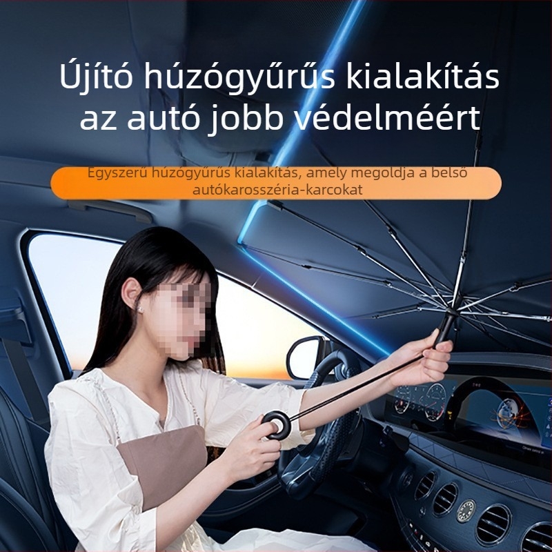 Teleszkópos autóernyő az ablak árnyékolásához, titan–ezüst anyag, logónyomtatás elérhető, univerzális kompatibilitás (Toyota)