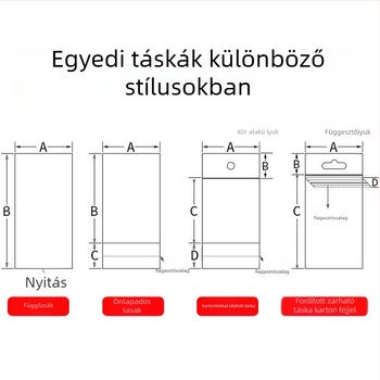 OPP önzáró csomagoló tasak, testreszabható logónyomással, gravírozott nyomtatás és hideg vágás; anyagok: PVC, PET, PE, OPP, CPP, PP